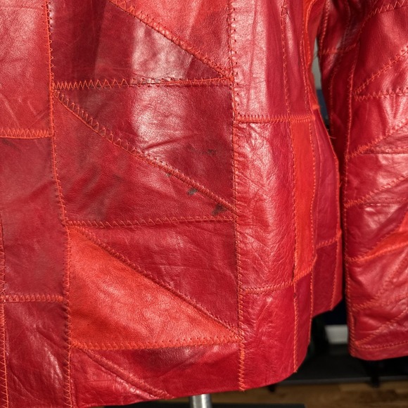 Vintage Red Leather Patchwork Jacket Women's Size XXL - Picture 4 of 6